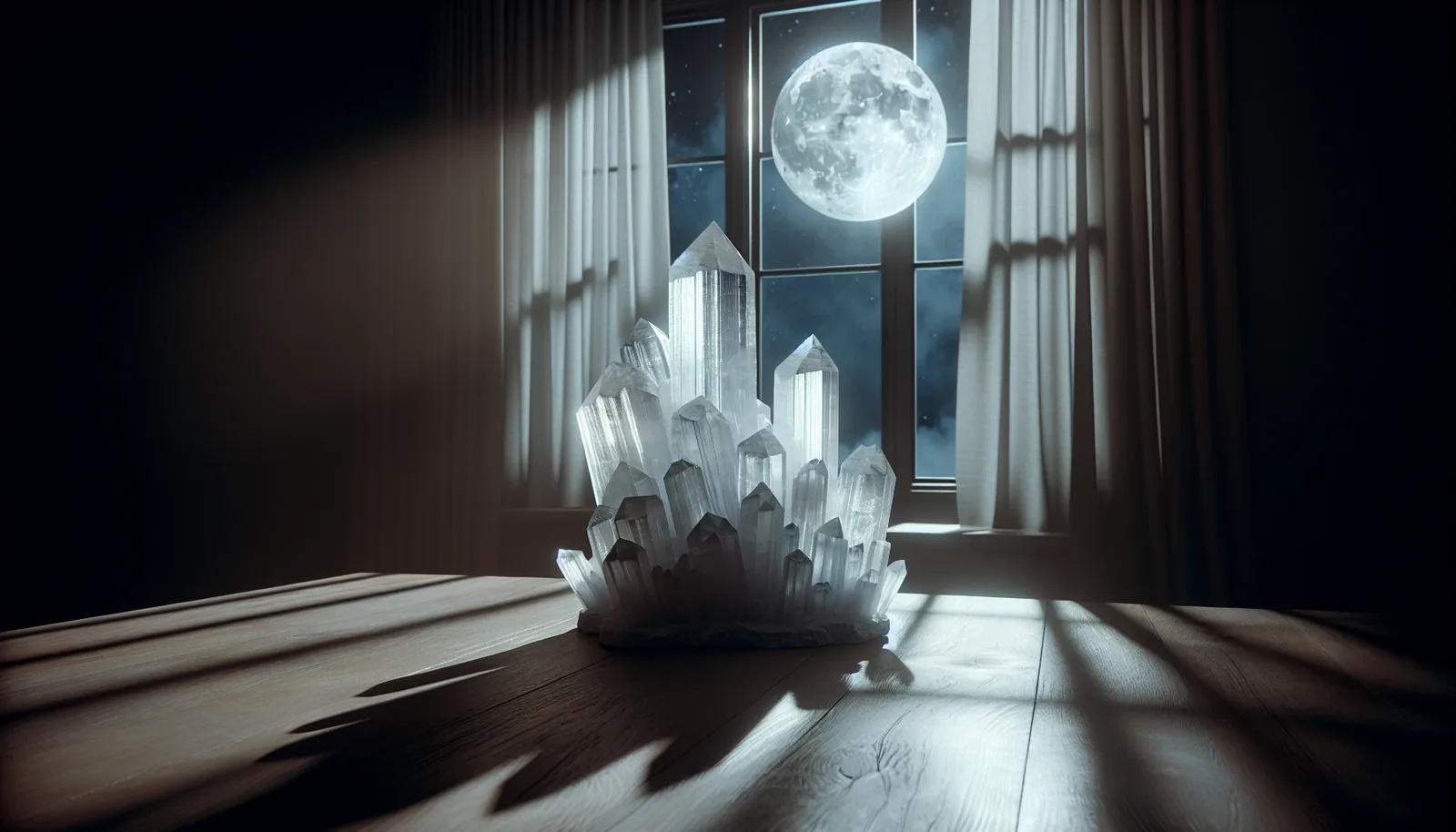 Selenite crystal being cleansed with moonlight
