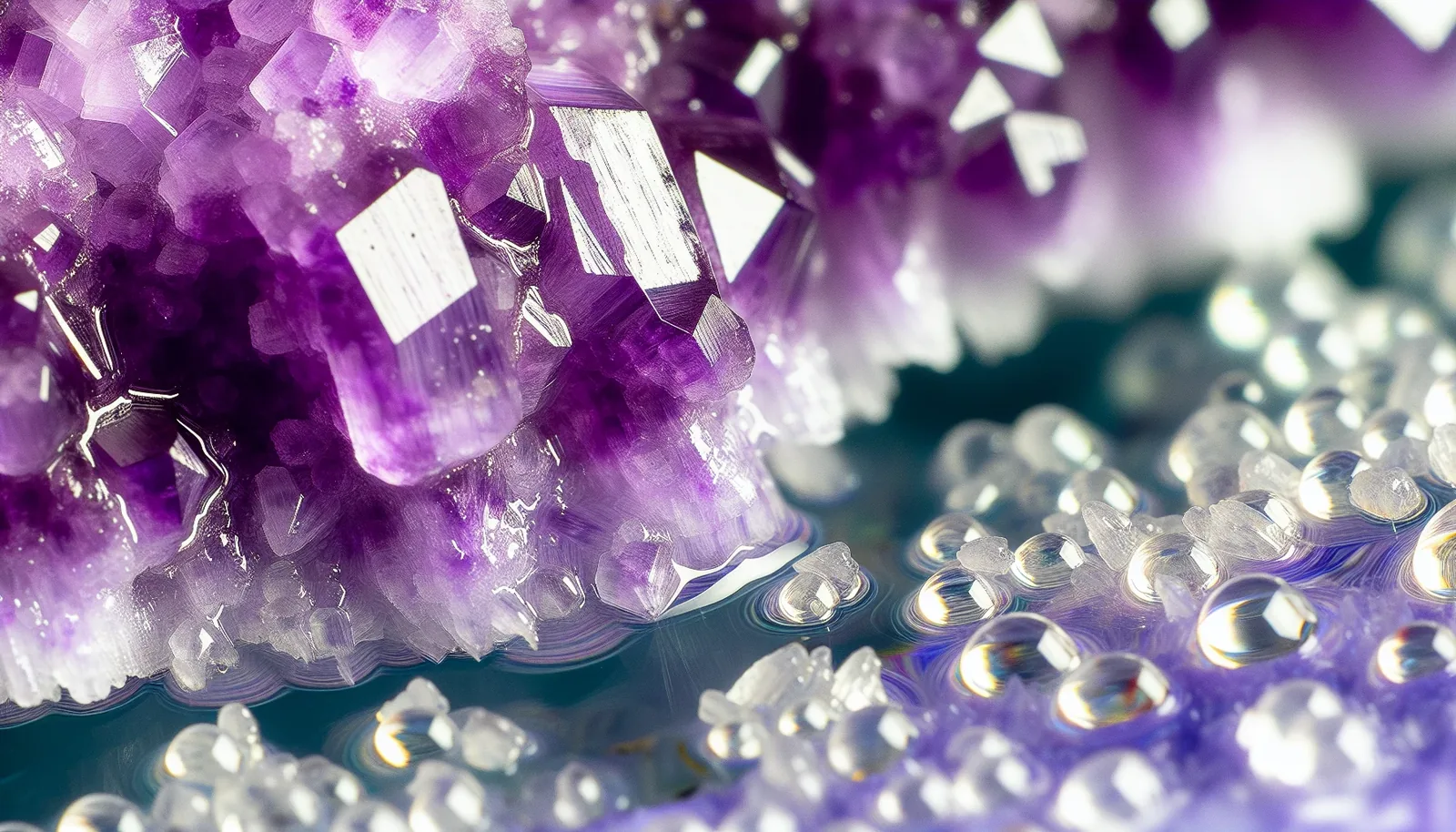 Salt water and amethyst crystals