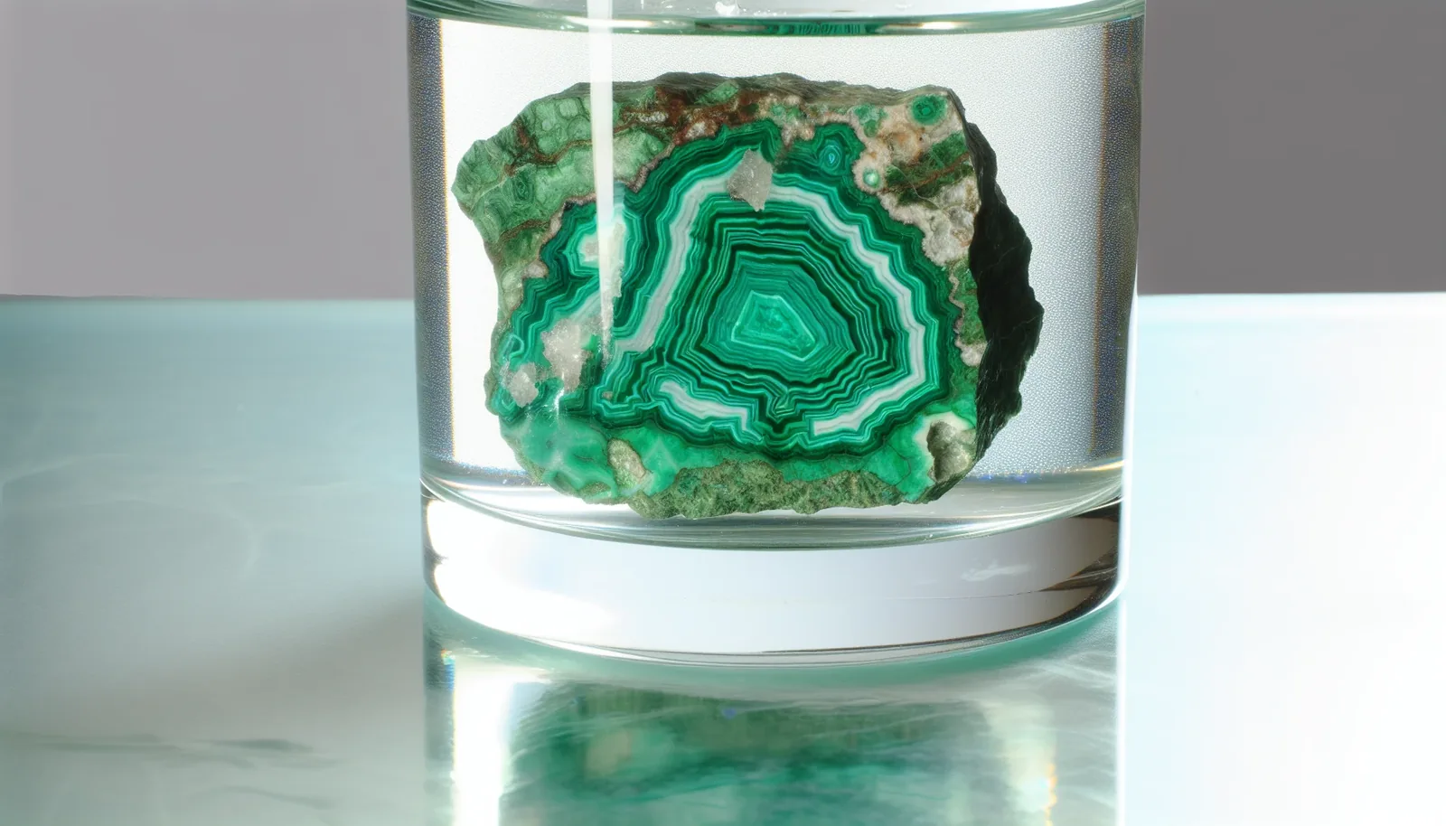 Malachite stone in prolonged water contact