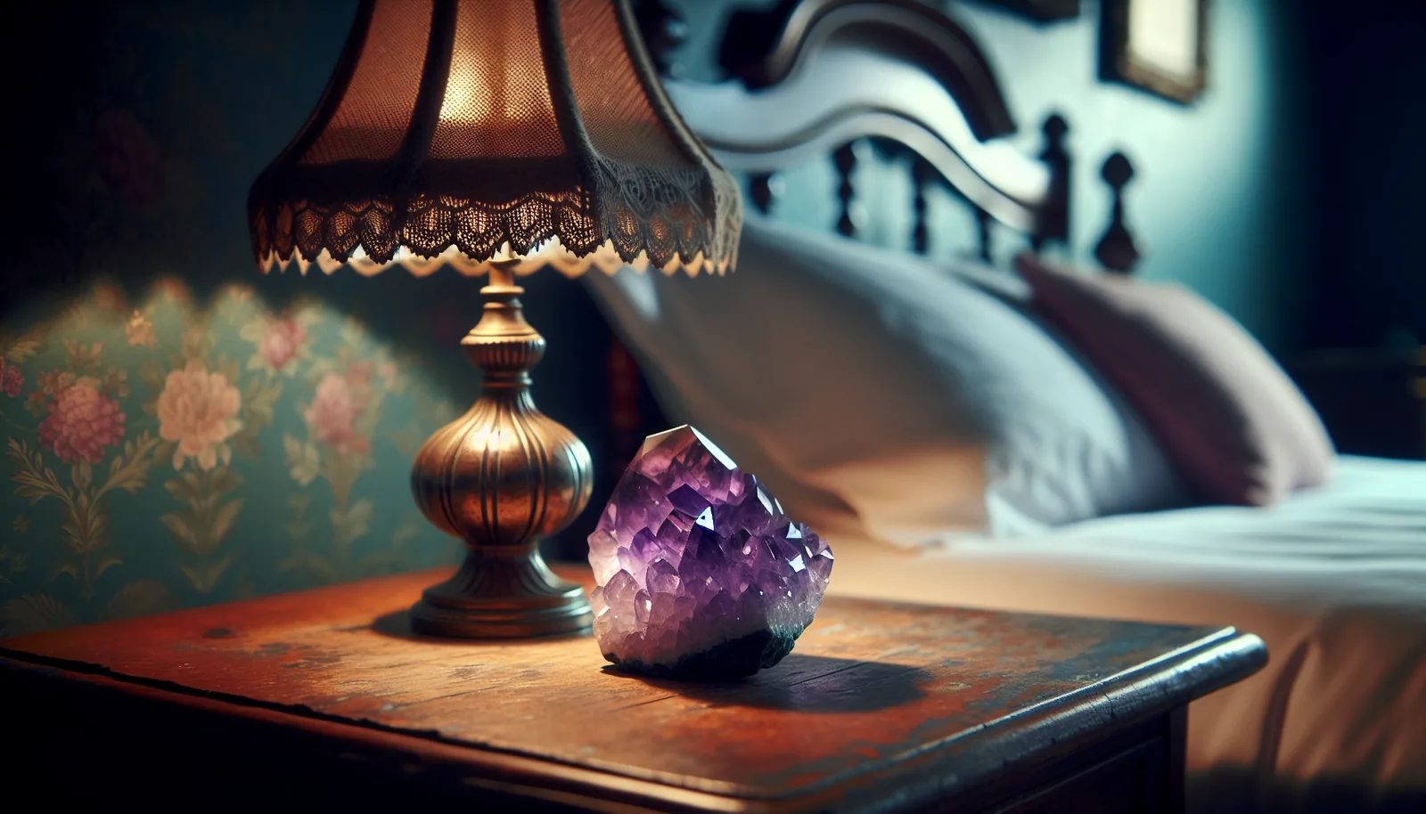 Amethyst on a bedside table
