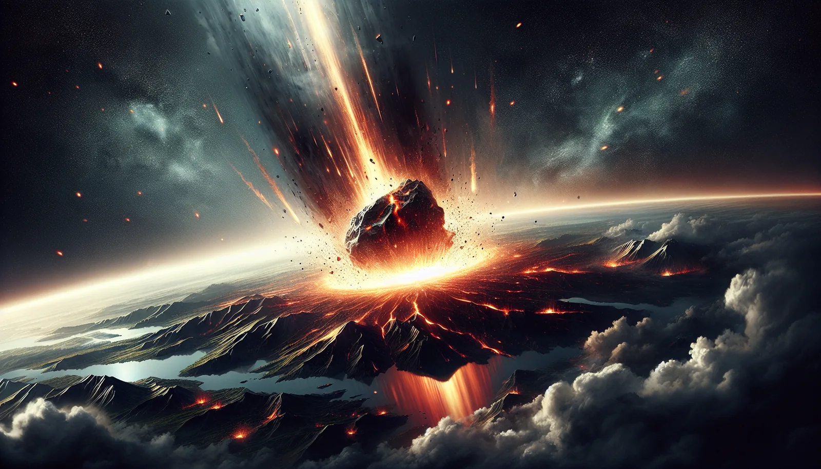 Illustration of a meteorite impacting the earth, representing the formation of moldavite