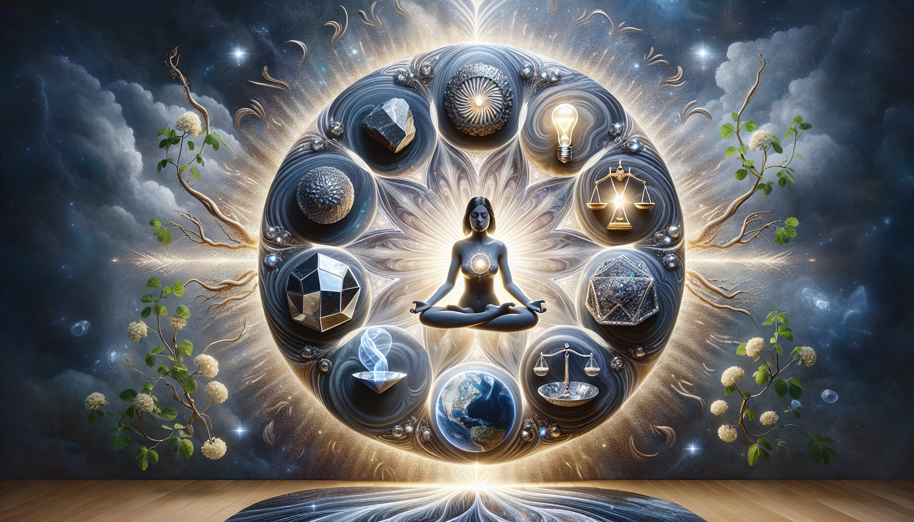Artistic representation of hematite benefits and uses