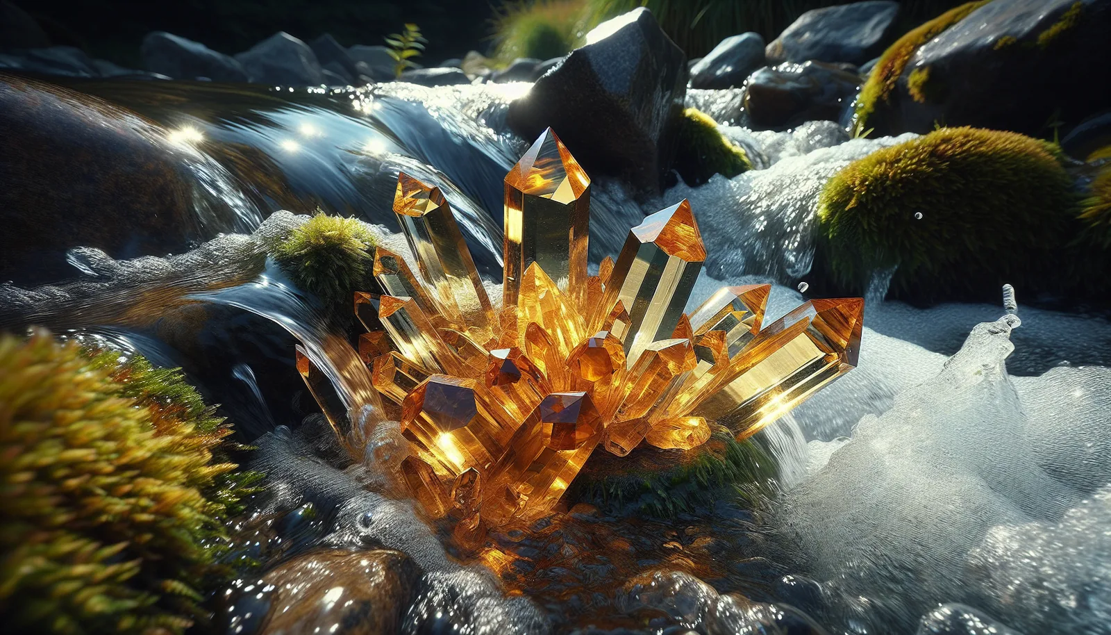 Citrine crystals in flowing water