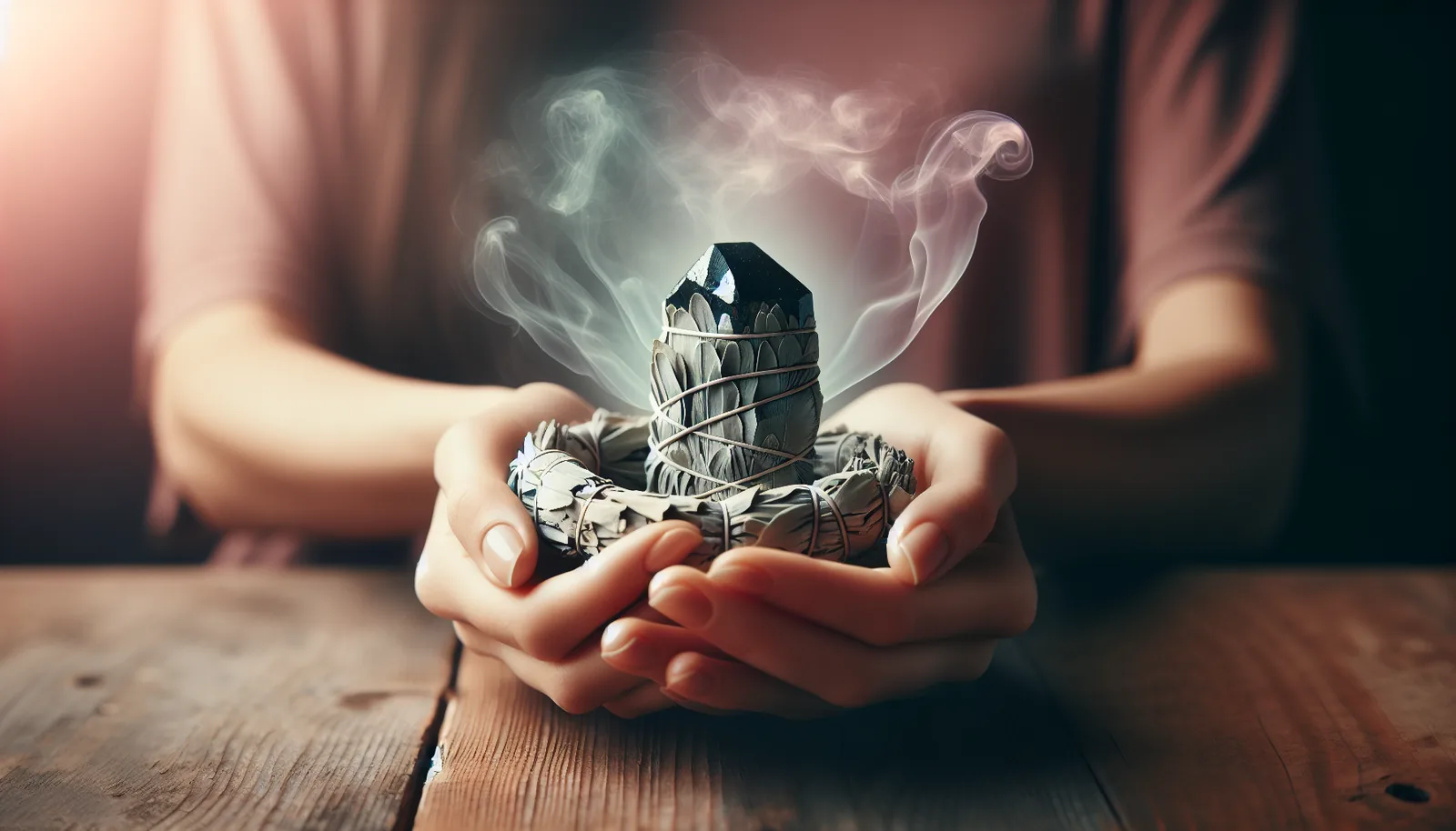 Smudging with sage for cleansing pyrite