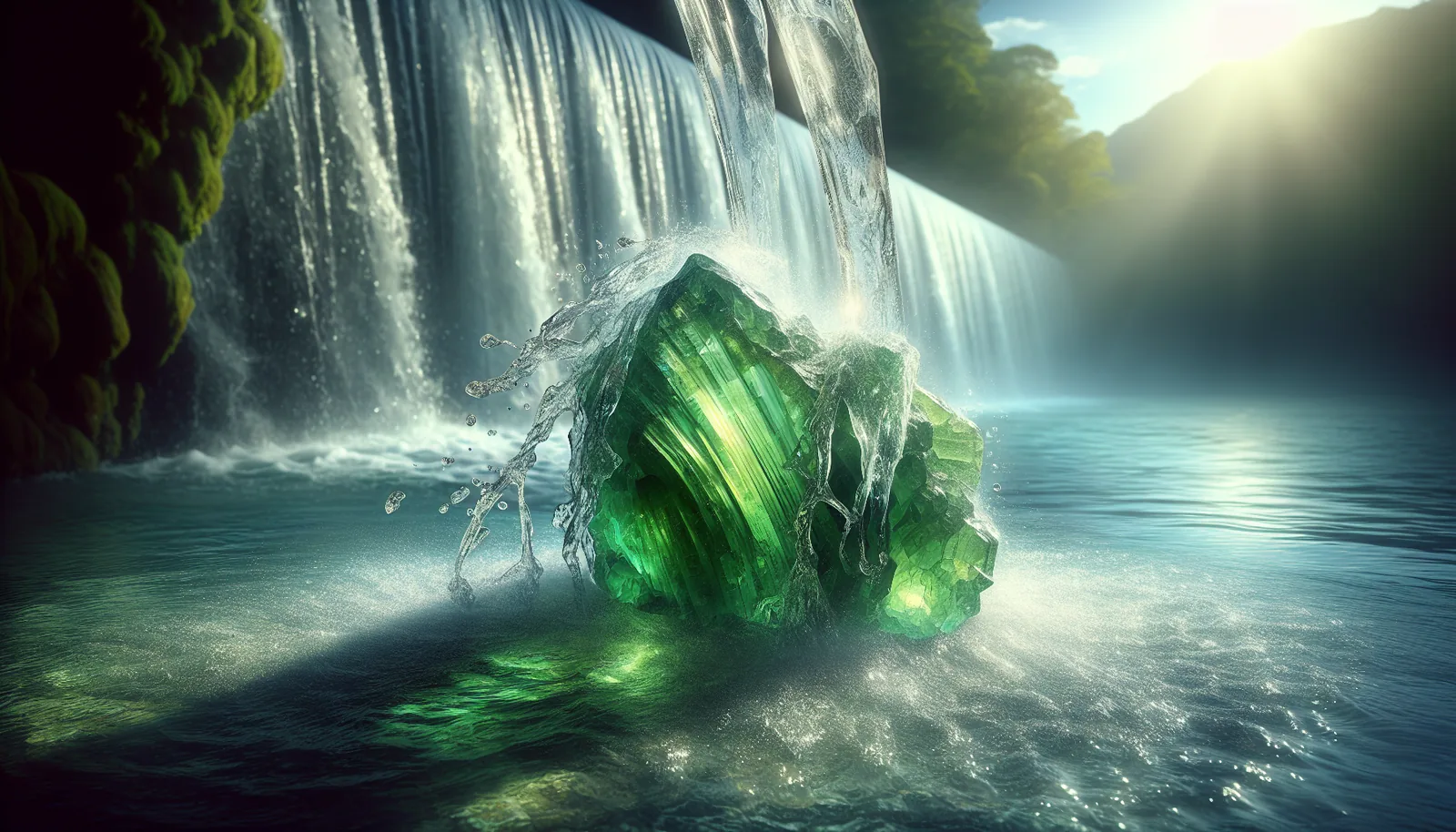 Cleansing moldavite with running water