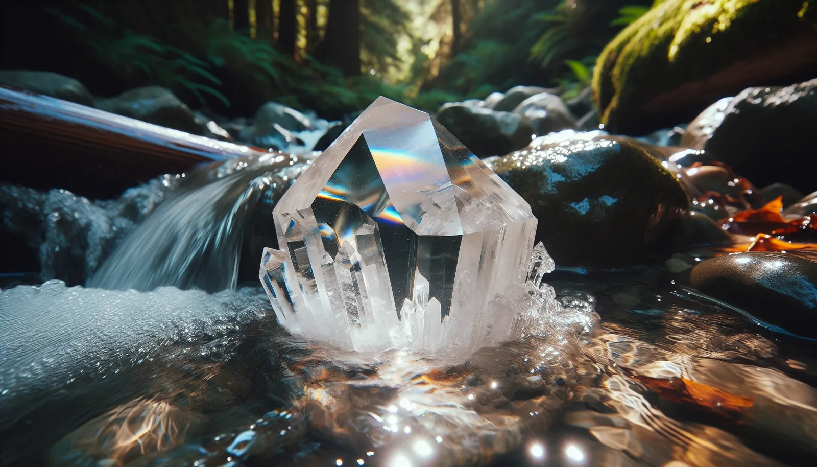 Clear quartz under running water