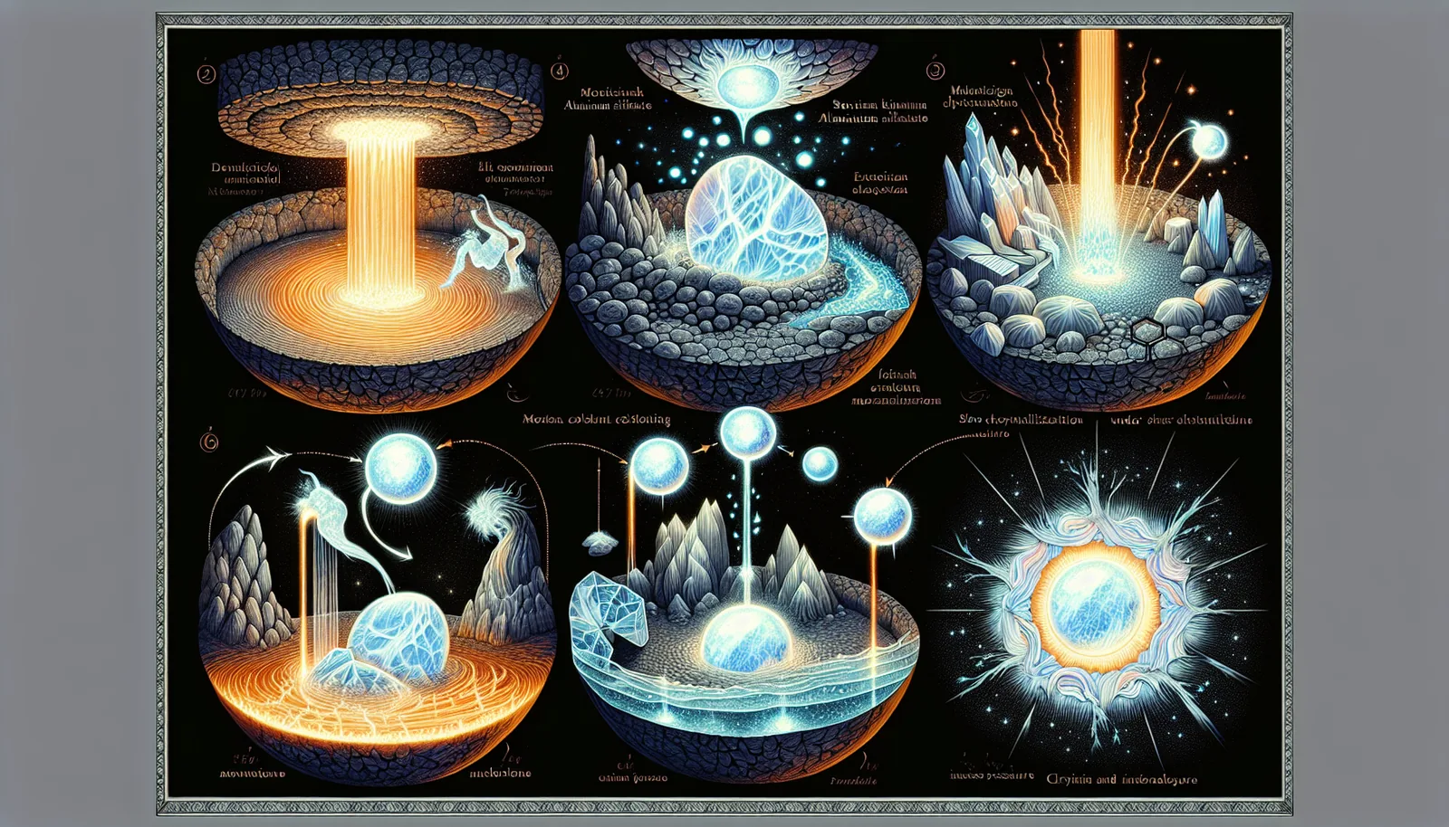 Illustration of moonstone's geological formation process