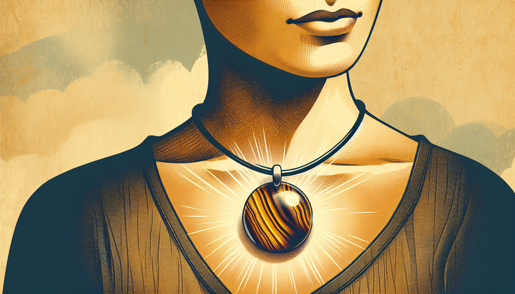 Illustration of a person wearing a Tiger Eye stone necklace