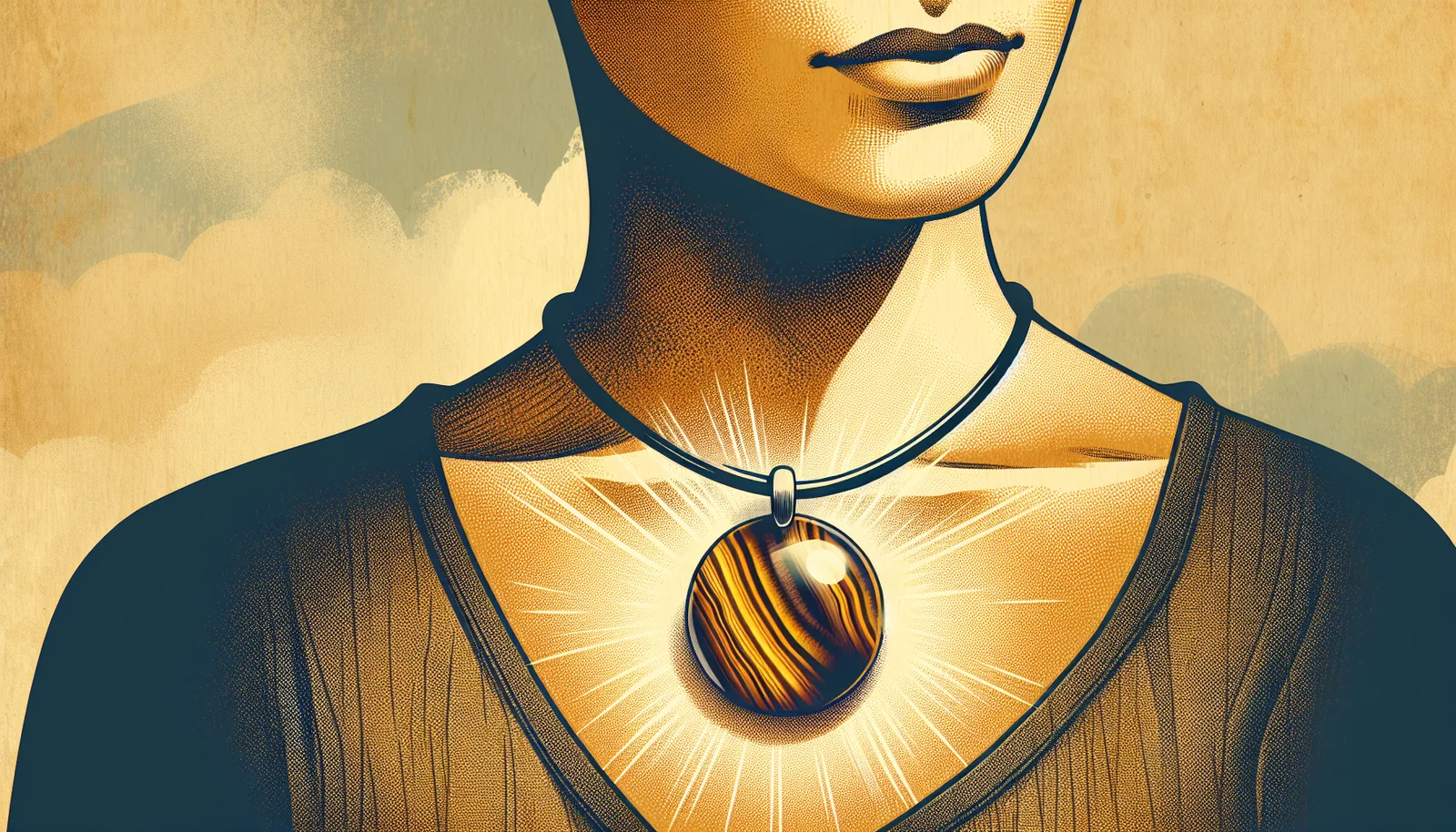 Illustration of a person wearing a Tiger Eye stone necklace