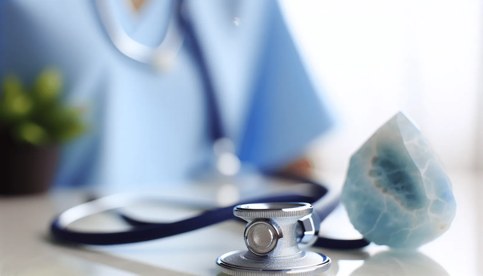 Larimar crystal near a nurse's stethoscope