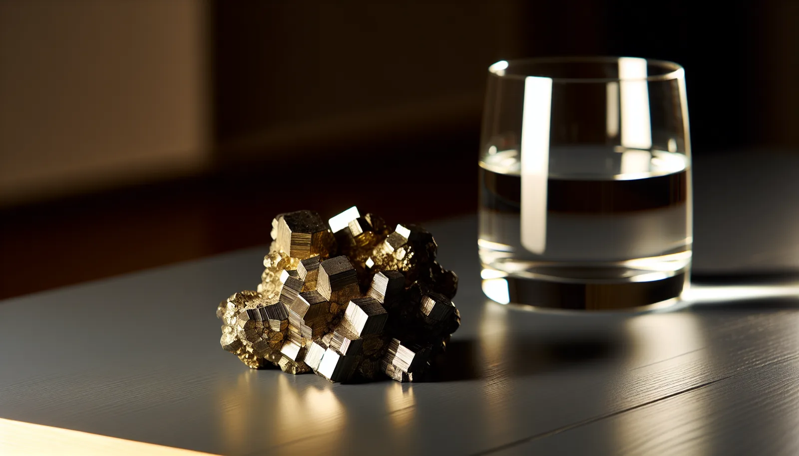 Pyrite crystals and water