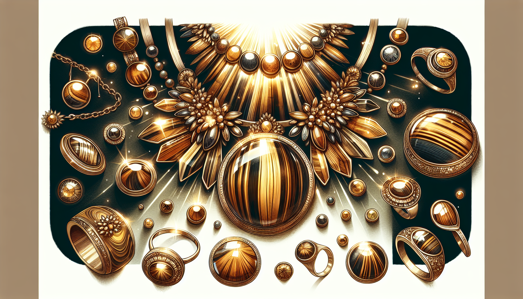 Illustration of tiger eye jewelry