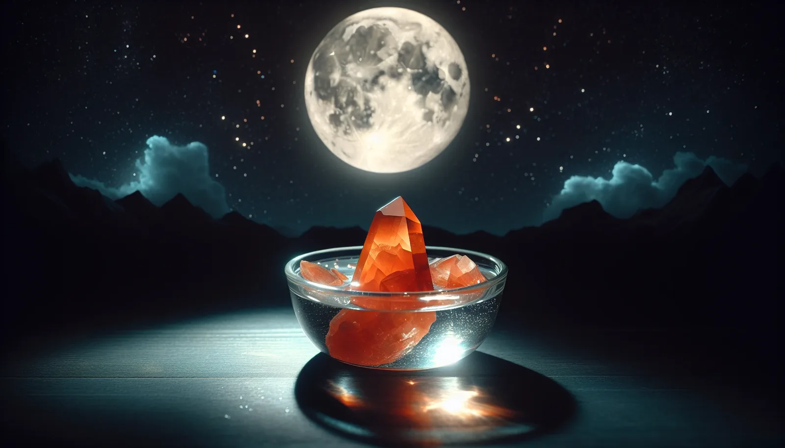 Carnelian crystal under moonlight