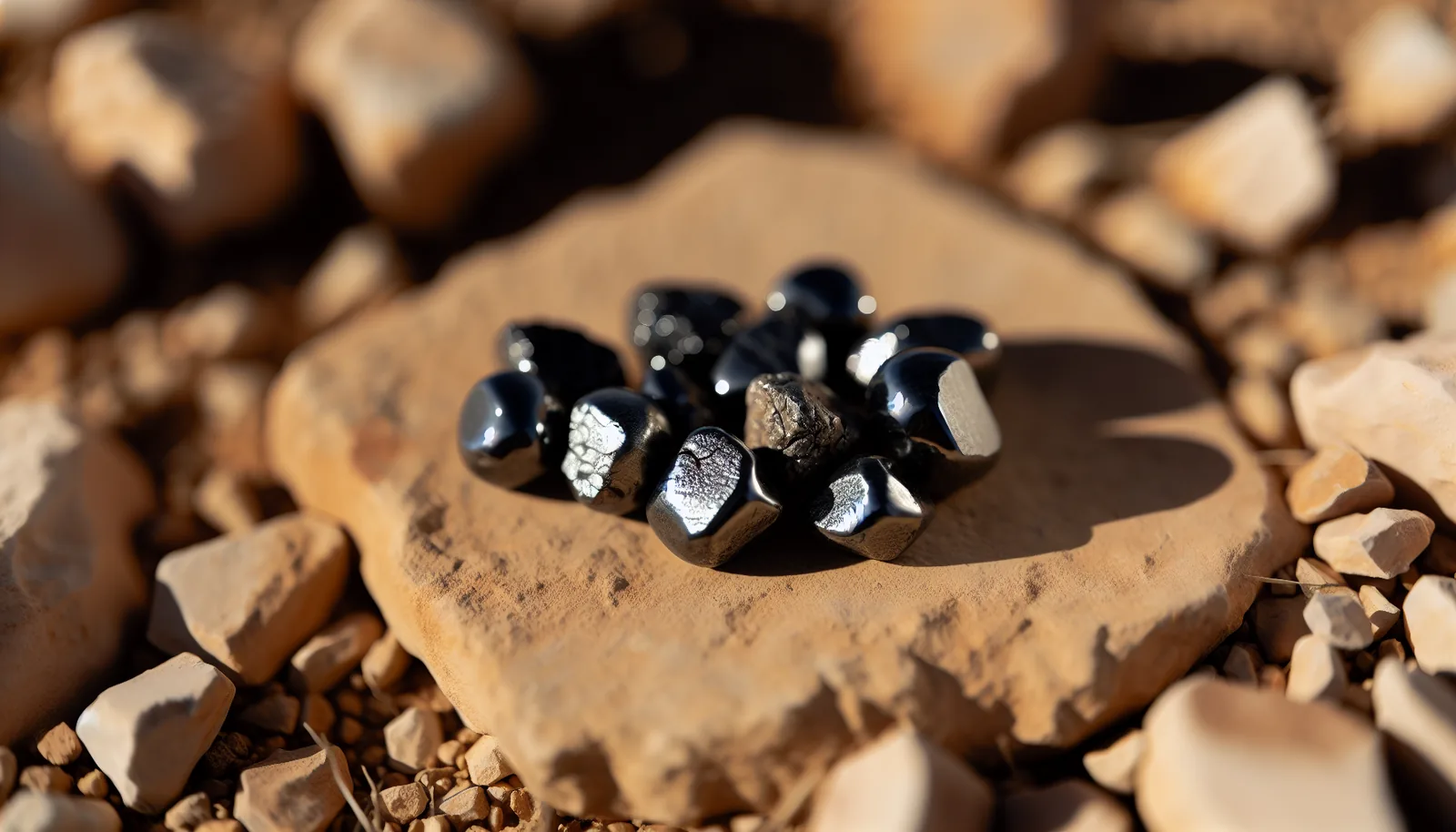 Hematite stones on a dry surface