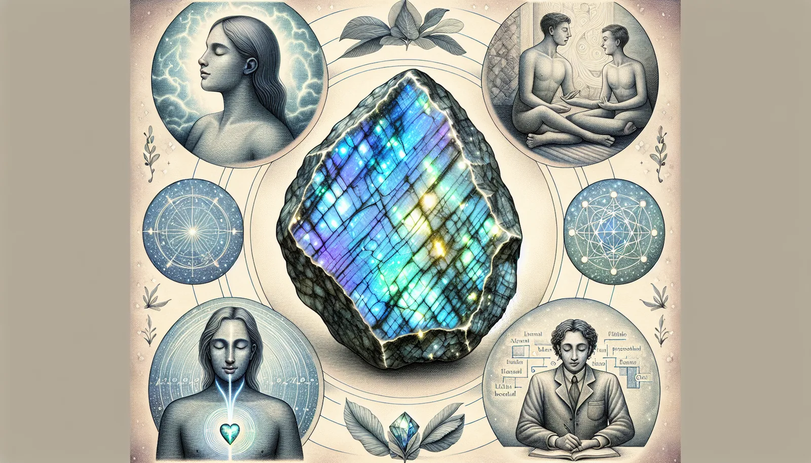Illustration of labradorite aiding in respiratory support and cognitive function