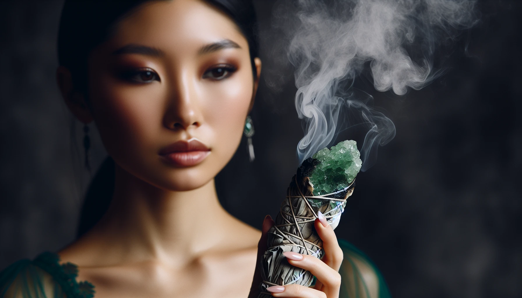 Cleansing moldavite with sage