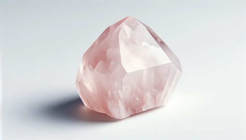 a polished rose quartz crystal, showing its characteristic pale pink color